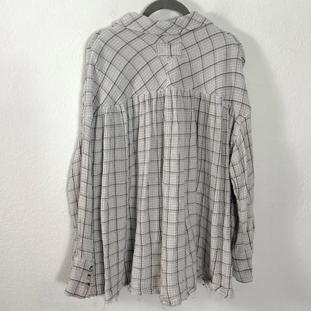 Free People Oversized Bohemian Grunge 90s Fall Cardiff Plaid Top Shirt Large - Picture 6 of 10